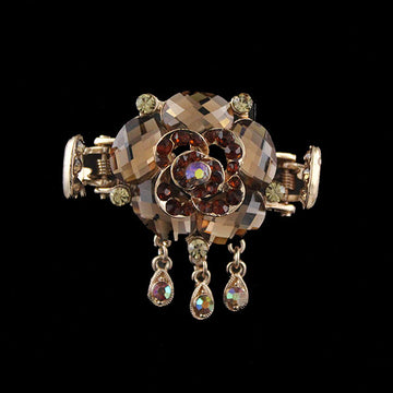 Gold Finish Purple Rhinestone Flower Mini Hair Claw w/ Tassels